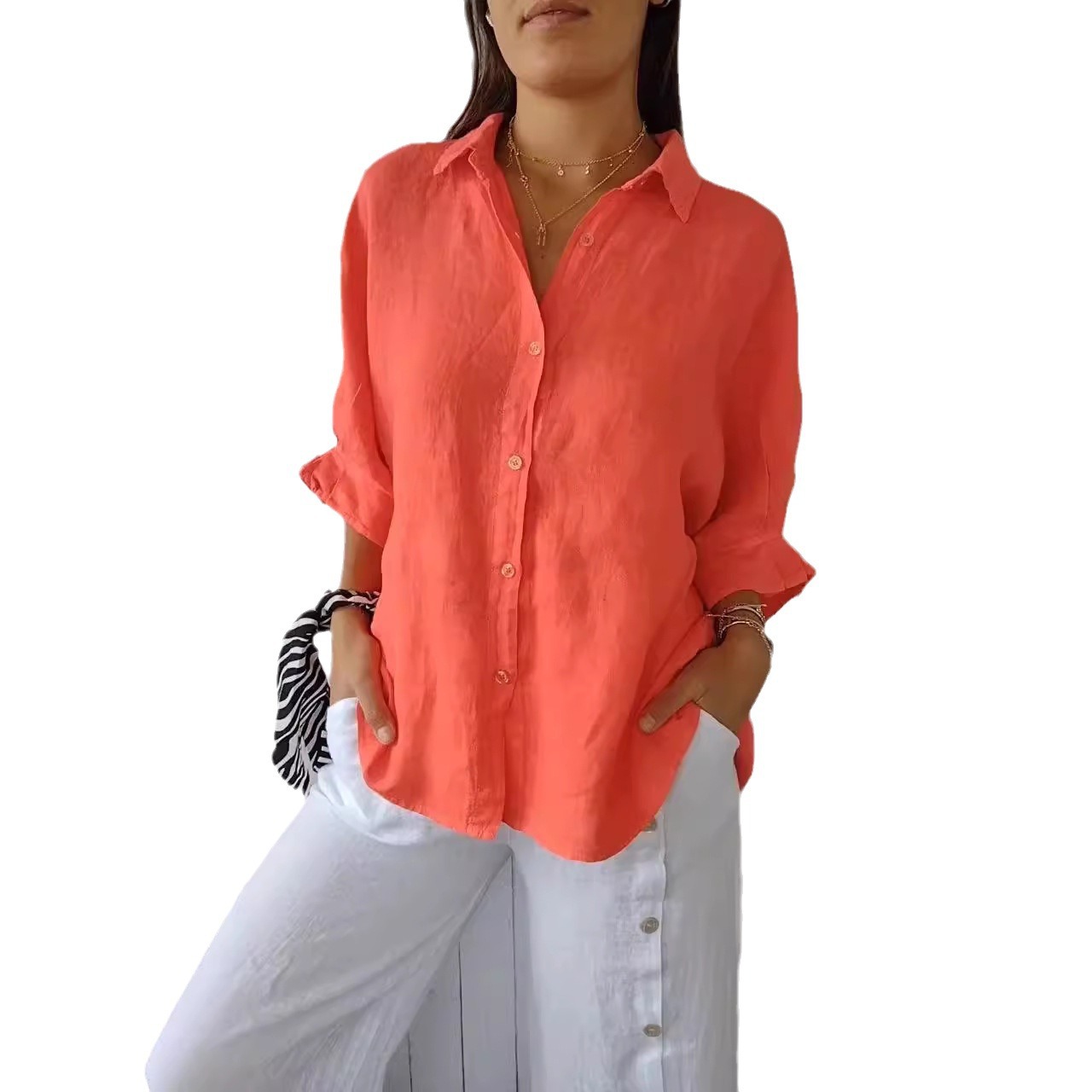 in stock 2024 Europe and America Amazon Spring Explosions Europe and America Cotton and Linen Back Lace Design Shirt Long Sleeve Shirt