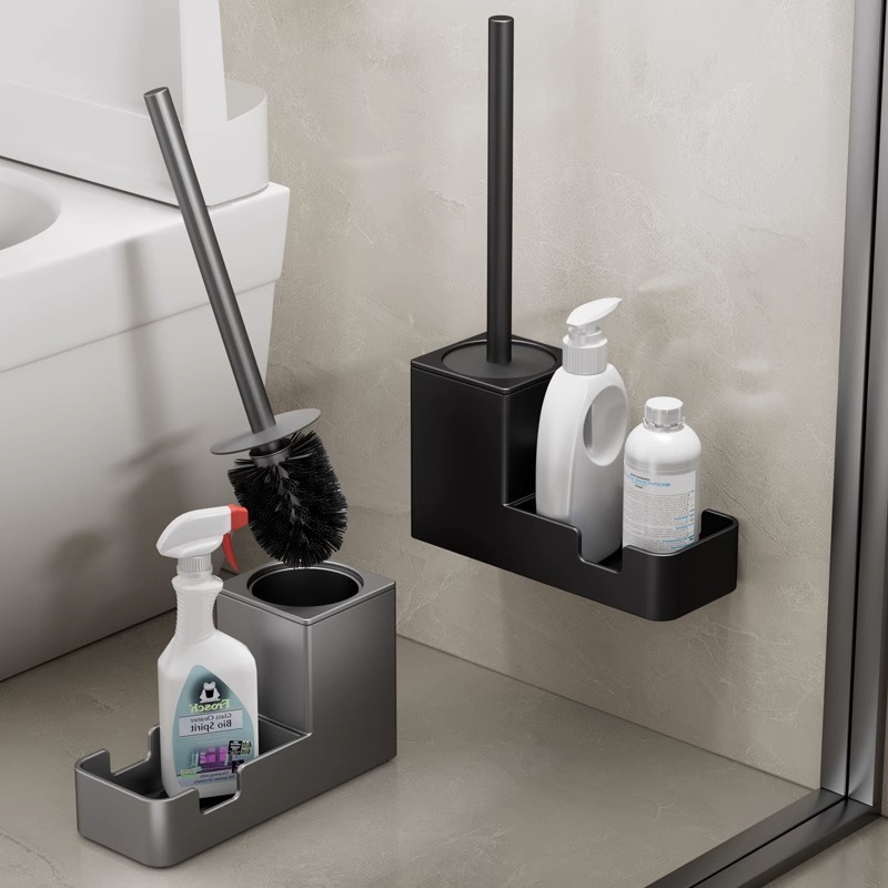 Toilet toilet brush space aluminum no dead angle toilet washing artifact brush wall hanging punch-free household cleaning suit