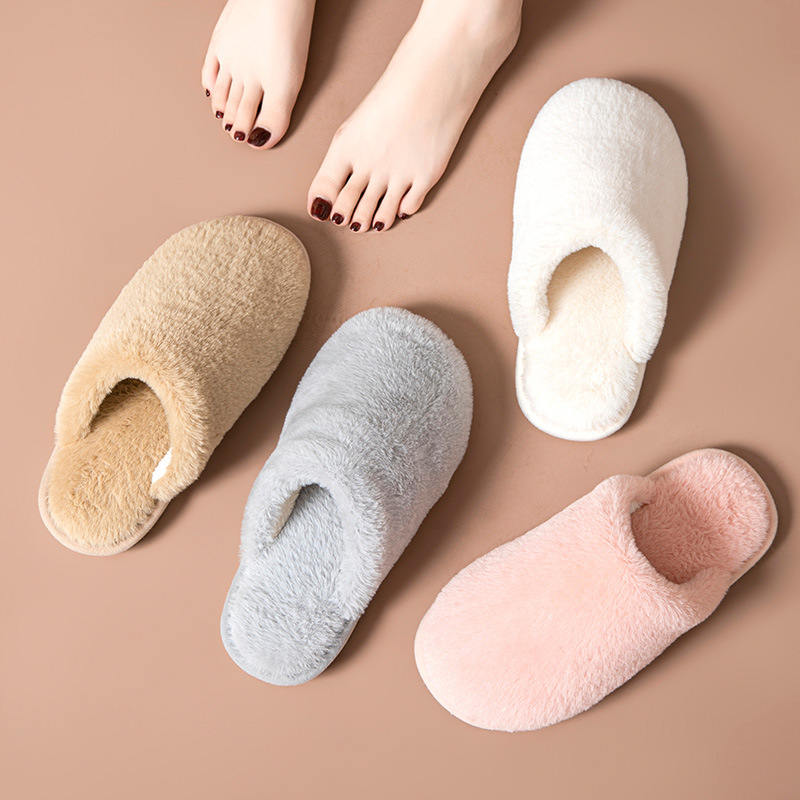 Cross-border ins autumn and winter closed toe plush slippers candy color woolen slippers casual home indoor cotton slippers wholesale