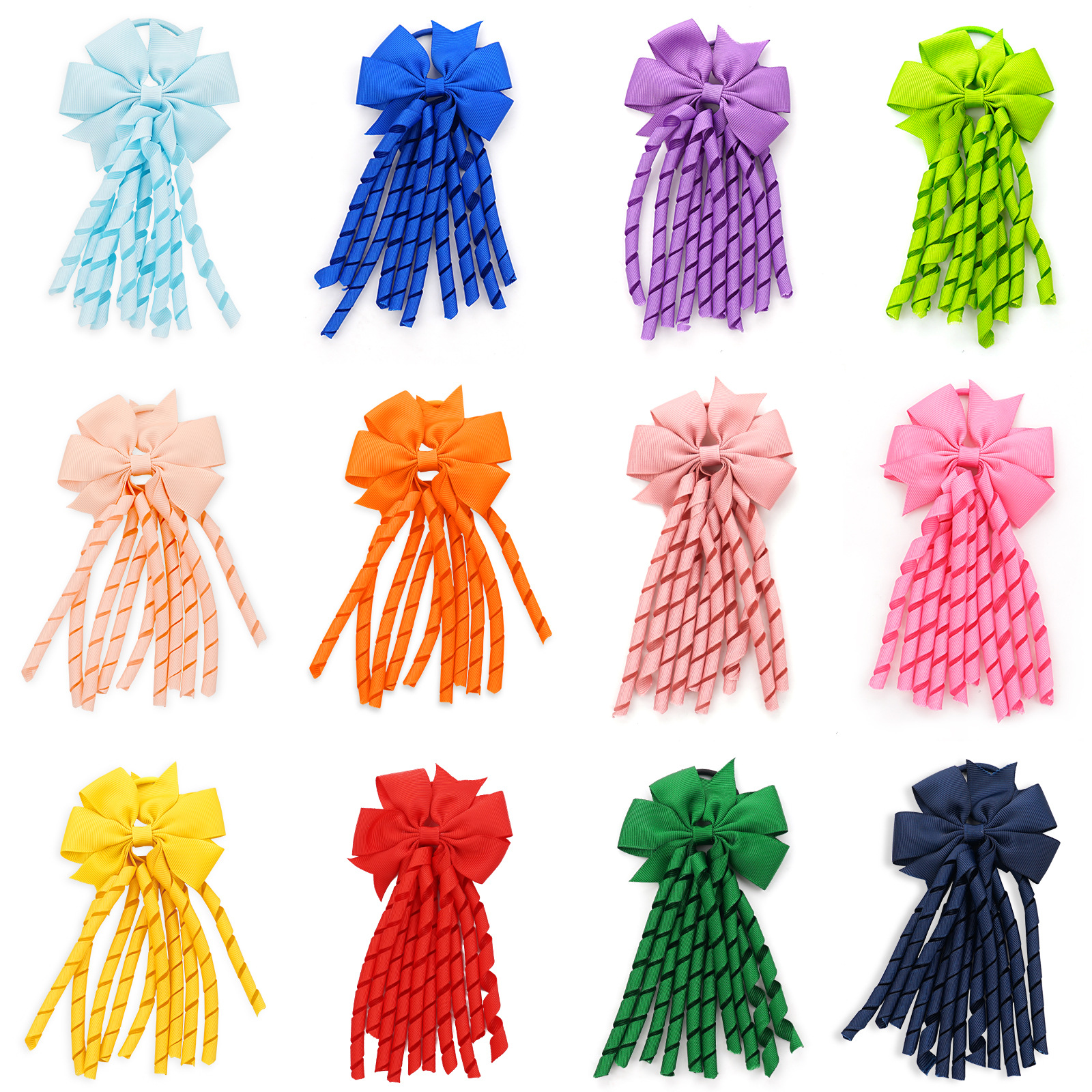 European and American Children's Hair Accessories Cheerleading Stage Ribbon Rolled Belt Tassel Swallowtail Bow Rubber Band Hair Ring Accessories