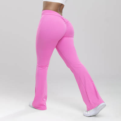 European and American cross-border back V fitness pants women's high waist hip lifting sports trousers training running Slimming yoga flared pants