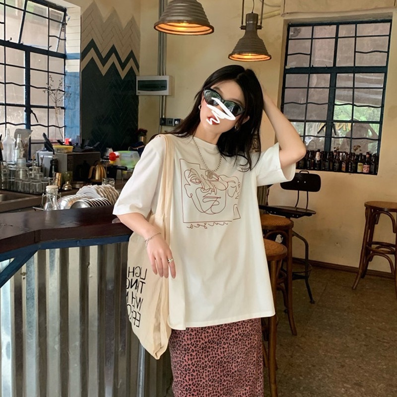 Short-sleeved T-shirt Women's Summer New Korean-style Round Neck Loose All-match Couple Student Top T-shirt ins Women's Clothing Wholesale