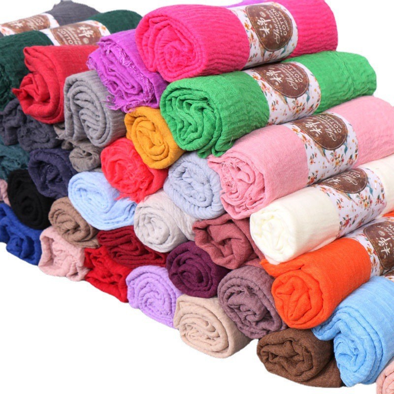 New solid color cotton scarf women's handkerchief European and American monochrome edge bubble towel sunscreen gauze scarf wholesale