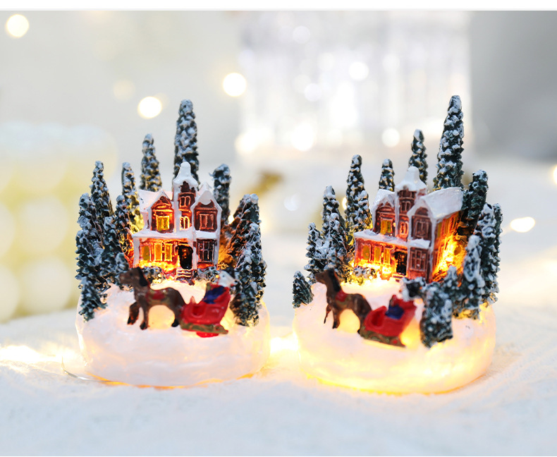 Christmas decorations resin house luminous ornaments Christmas micro landscape Christmas small house Christmas gift ideas_voghion.com