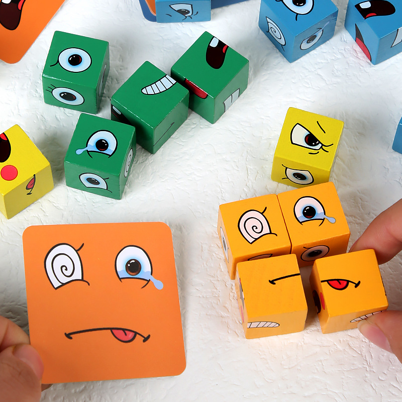 New Iron Boxed Face-changing Rubik's Cube Building Blocks Young Children's Educational Early Education Expression Battle Fun Game Wooden Toys