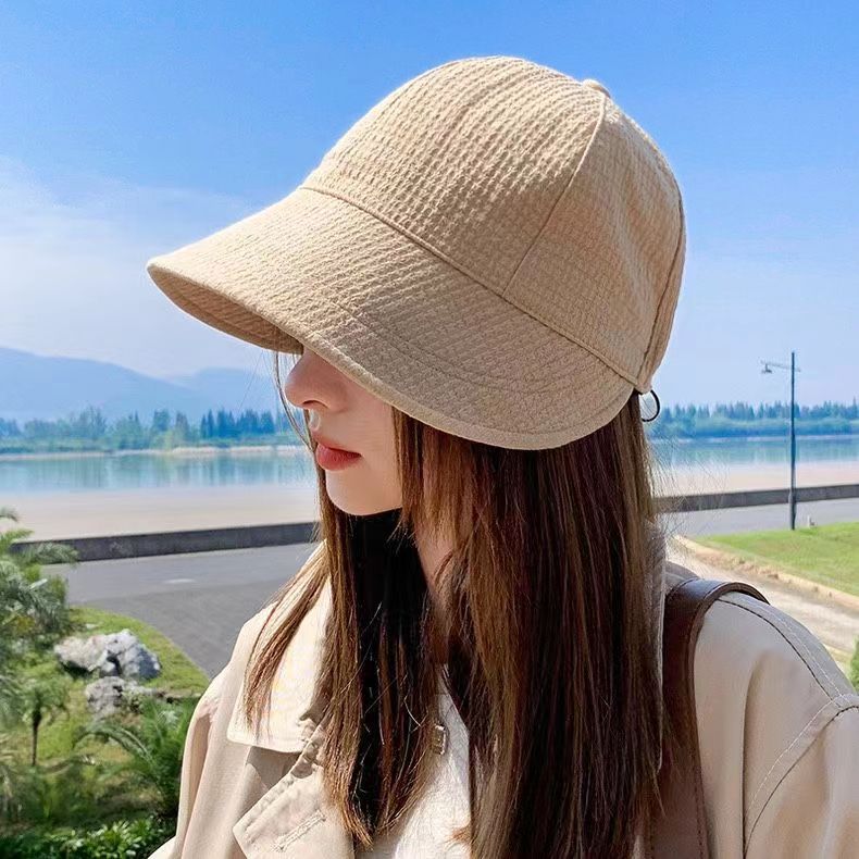 華夫格漁夫帽子女鴨舌帽春夏季時尚百搭遮陽帽防曬太陽帽
