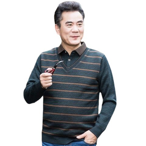 Dad spring long-sleeved T-shirt thin middle-aged men's fake two-piece clothes middle-aged and elderly men's spring and autumn top