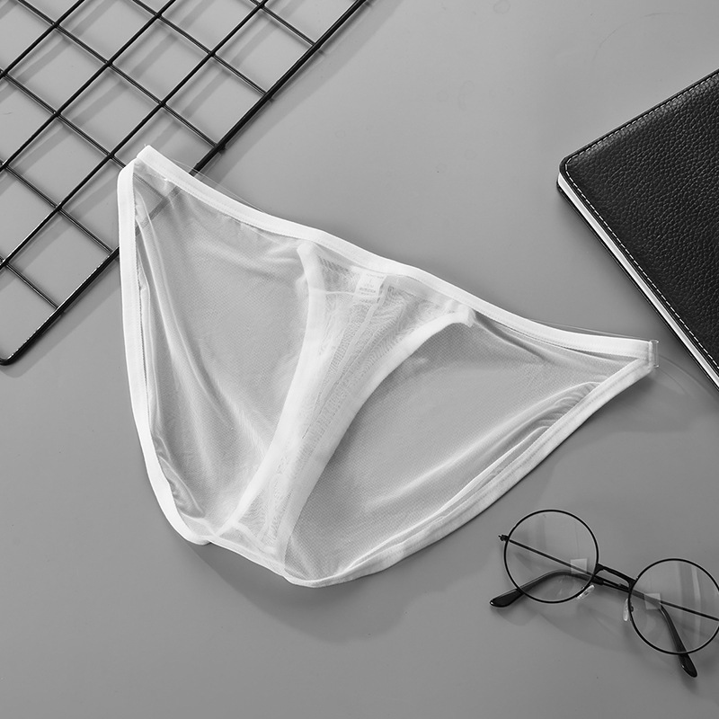 Full Mesh men's transparent thin ice silk single layer U convex low waist breathable sports sexy briefs underwear