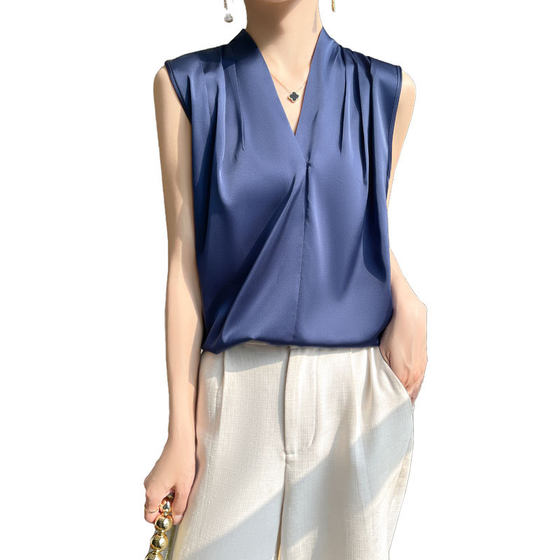 Silk Satin 2025 Spring and Summer Women's New Slim-fit V-neck Wide Shoulder Short Sleeveless Inner Top Camisole
