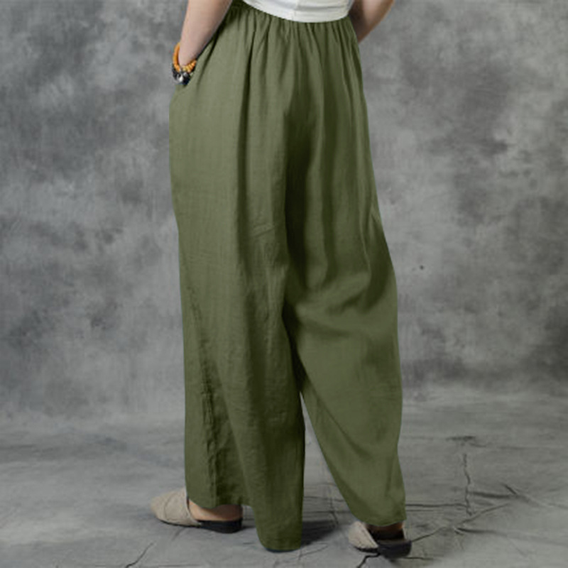 2023 European and American Amazon eBay women's clothing new European and American plus size loose cotton and linen casual trousers for women