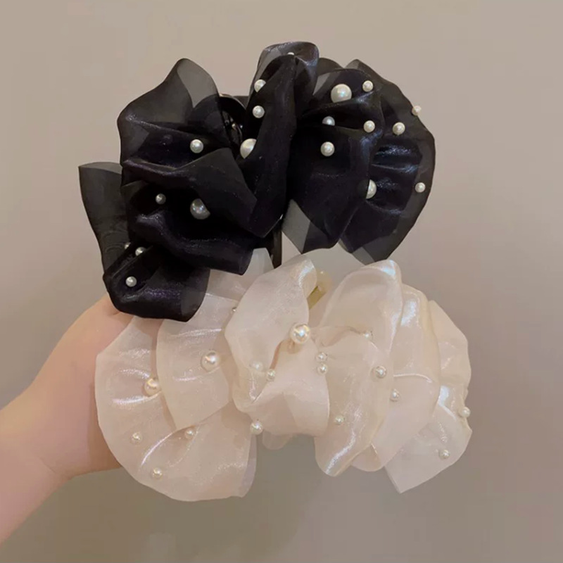 2023 New Bubble Mesh pearl clip female temperament multi-layer bow oversized back head shark clip_voghion.com