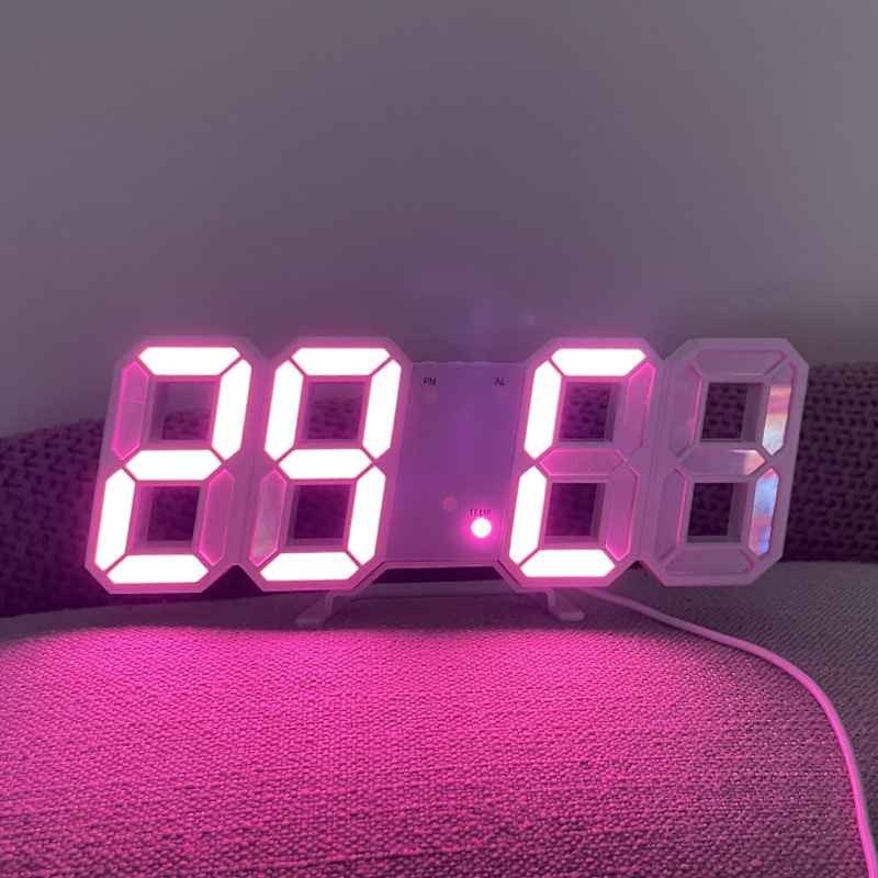 3D digital alarm clock luminous brightness adjustable ins simple desktop clock wall-mounted LED electronic alarm clock cross-border