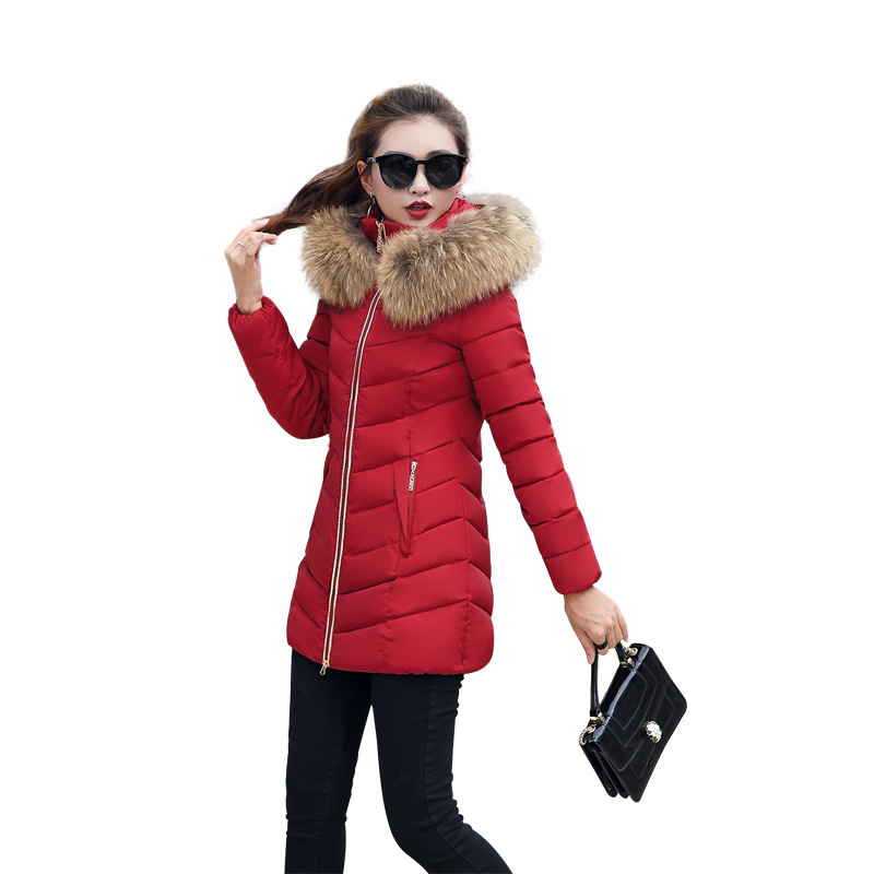 2022 Winter new Korean style women's cotton-padded coat Women's Mid-length slim-fit cotton-padded jacket large fur collar down jacket women's coat