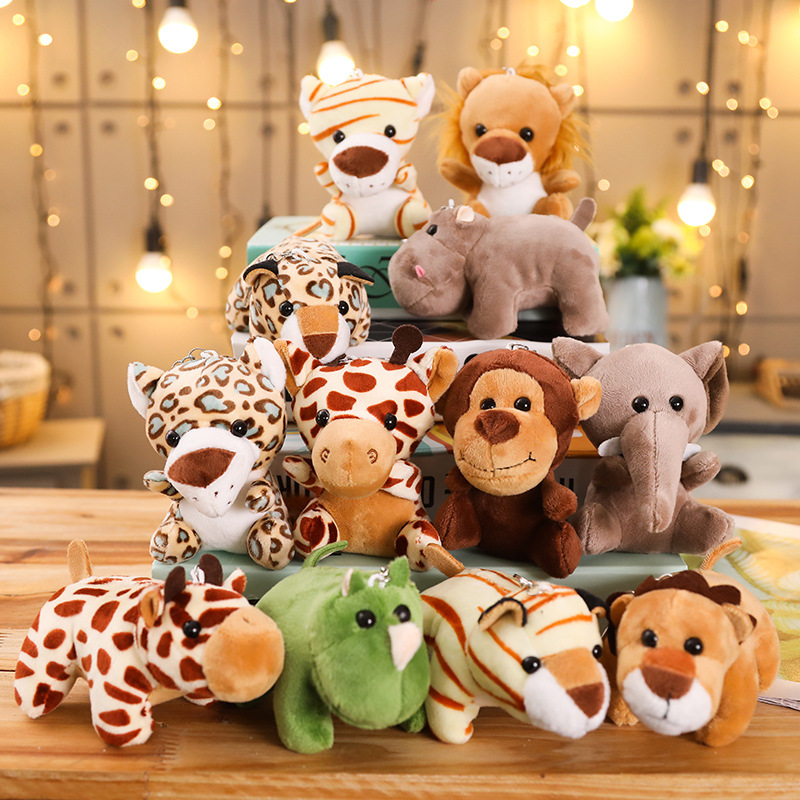 Cute Forest Animal Lion Elephant Monkey Deer Tiger Leopard Plush Toy Small Pendant Keychain Doll