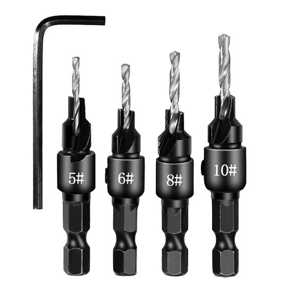 Woodworking countersunk twist drill hexagonal shank hole opener set screw cap countersunk hole drill Chamfering drilling integrated drill bit