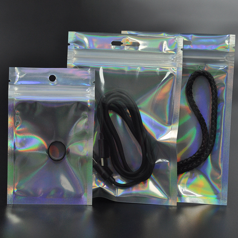 Laser flat bottom bone bag Ziplock bag translucent Yin and Yang sealed bag mobile phone shell jewelry packaging bag spot