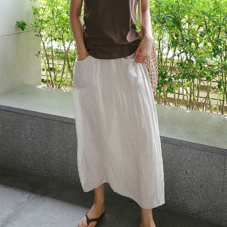 Linen large slit culottes one-piece women's spring and summer loose plus size casual cropped pants fake two-piece cotton linen wide-leg pants skirt