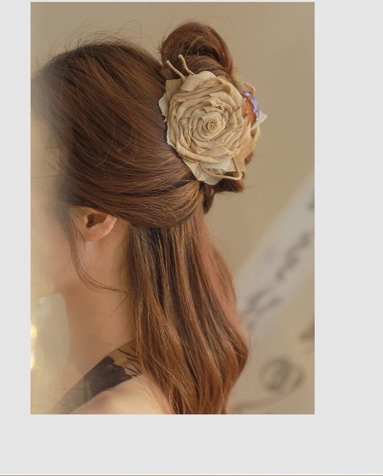 Fermaglio per capelli fatto a mano in tessuto con rosa essiccata, grande forcina di alta qualità, per donna, con cucchiaio antico, fermaglio per squalo, copricapo con temperamento_voghion.com