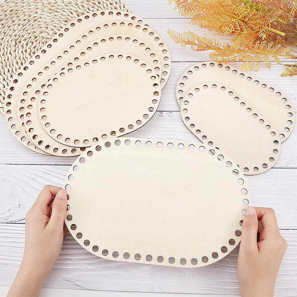 Wooden basket bottom oval blank solid crochet knitting basket 3 piece set DIY basket knitting supplies