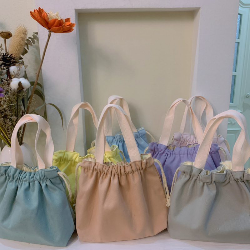 Plain simple Japanese lunch box bag lunch bag canvas bag drawstring handbag hand bag cloth bag printing
