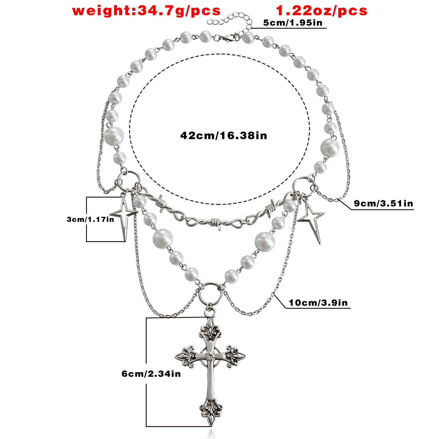 European and American Cross-border Jewelry Niche Design Double-layer Highlight Pearl Tassel Cross Star Necklace Female All-match