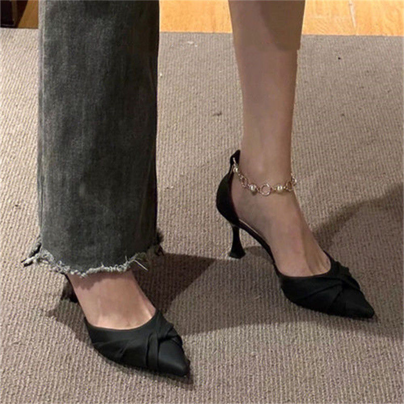 Elegant French style niche stiletto heel bridesmaid high heels women's Pearl fairy style matching skirt small heel versatile fashion single-layer shoes