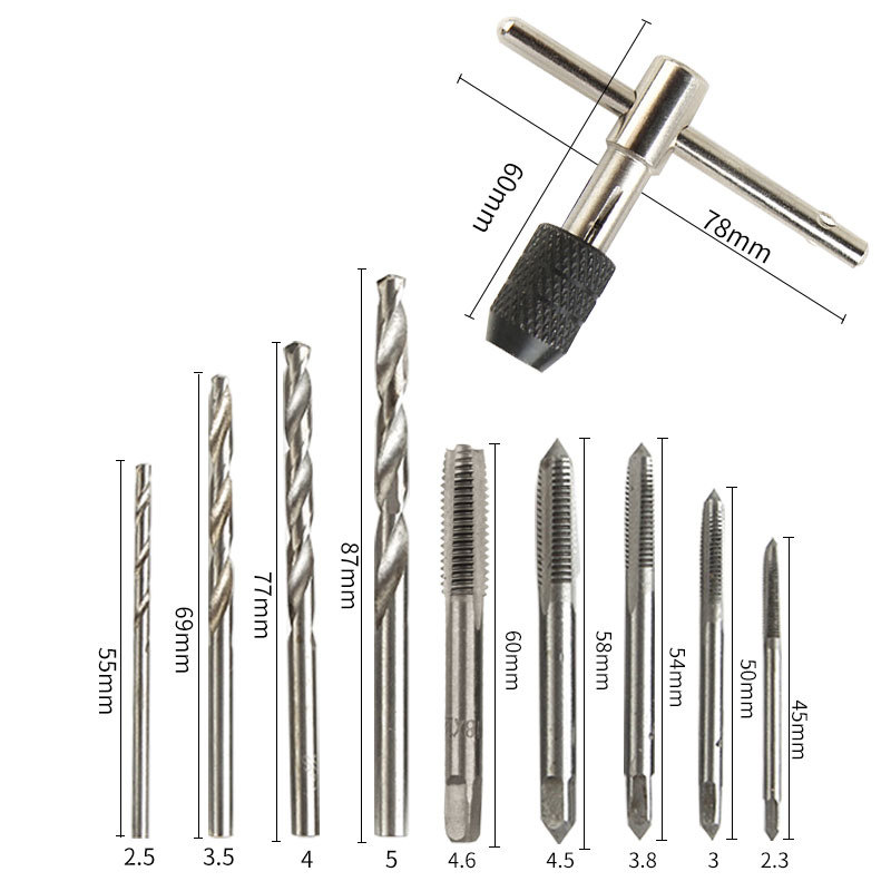9-piece thread tap die set manual thread opener screw thread opener drill bit tapping tool