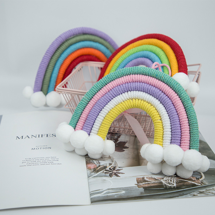 ins Decoration Nordic Style Clouds Rainbow Home Decoration Children's Room Decoration Pendant Woven Hanging Wall Decoration Hanging Decoration