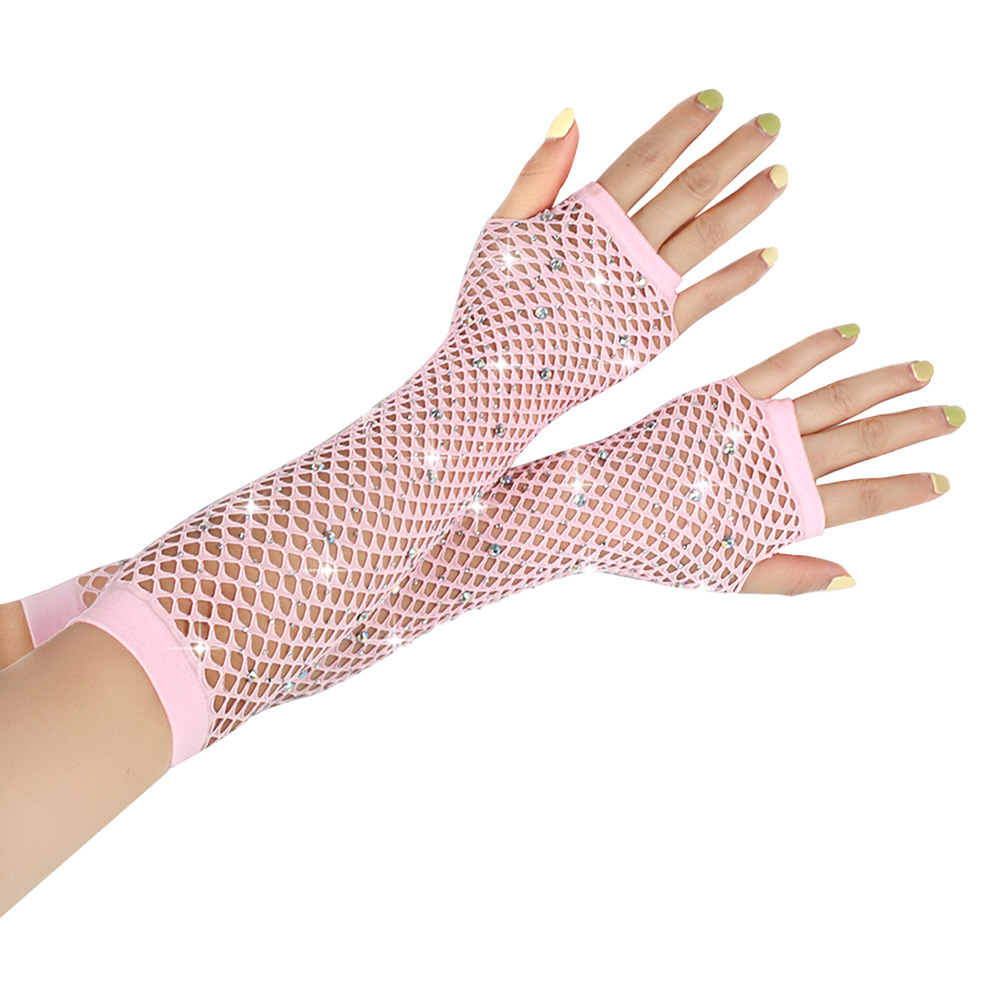 80 Ball Diamond Gloves Party Fishing Net Stretch Mesh Gloves European and American Retro Cross-border Sexy Hot Drilling Gloves_voghion.com