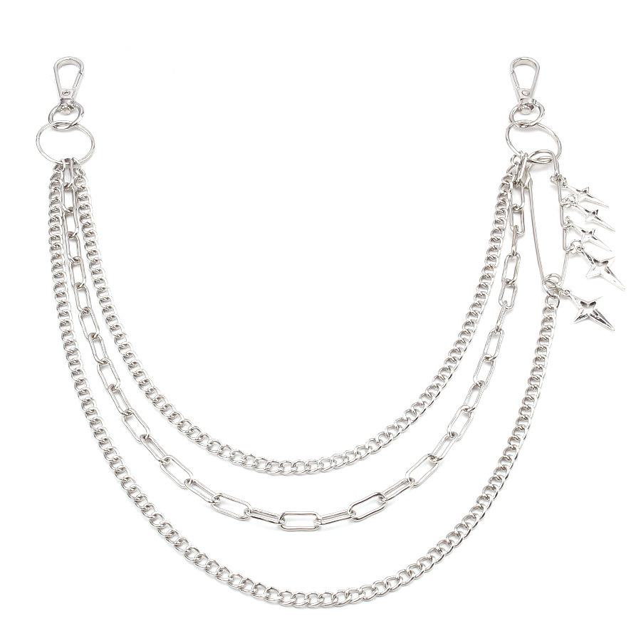 Muoti uusi, persoonallinen hip hop punk trendikäs neljä Awn tähden riipushousuketjua tyyliin metalli monikerroksinen denim housuketju_voghion.com