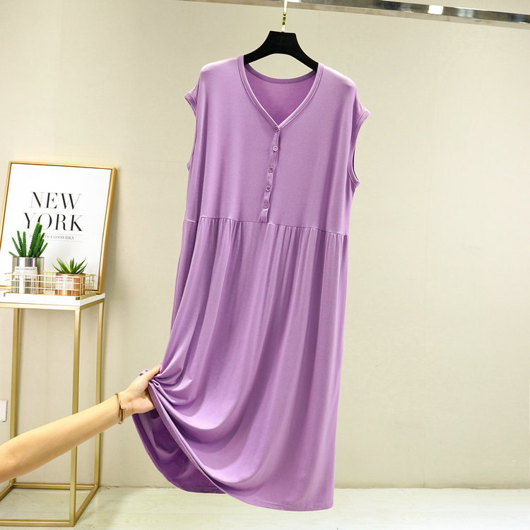 Summer Outfit Modal Sleeveless dress Women's Loose Large Swing Skirt Button V-neck Base Skirt Home Casual Skirt