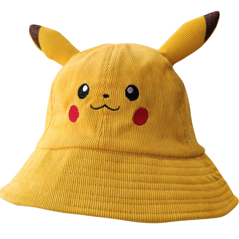 Pikachu Hat Yellow Fisherman Hat Women's Spring and Summer Children's Cute Japanese Ear Cartoon Parent-Child Sun Hat Mother-Daughter
