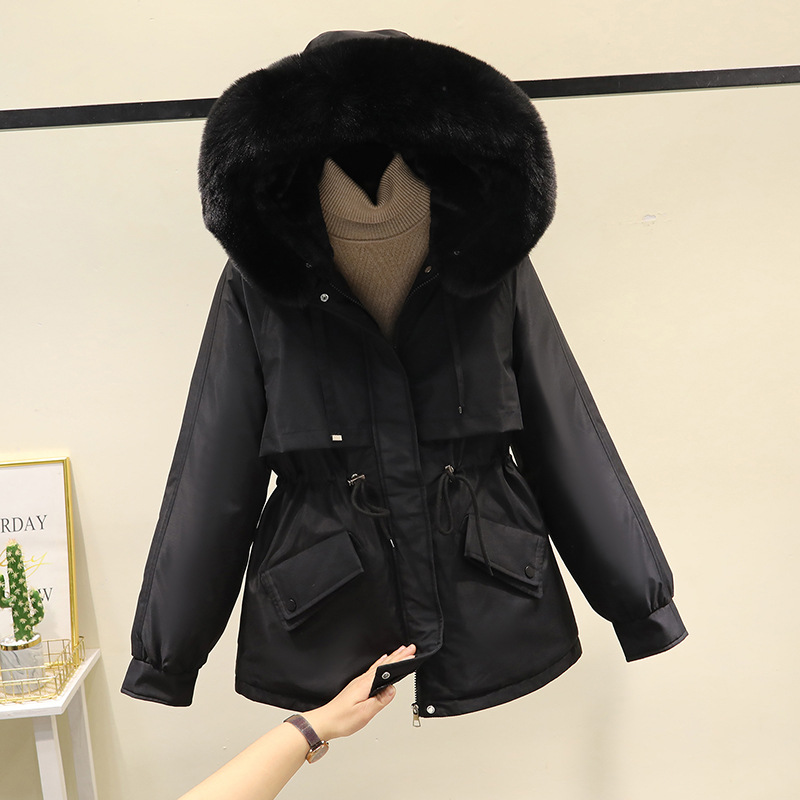 Parker Women's Fleece-lined Thickened Jacket 2023 Winter New Korean Style Petite Cotton-padded Coat Down Cotton-padded Coat