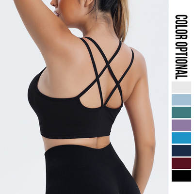 European and American quick-drying breathable seamless yoga bra elastic strap sports underwear women's one-piece cross fitness beauty back