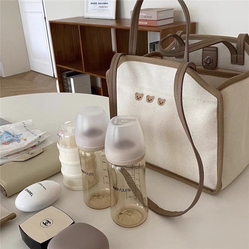 Korean ins mommy bag multi-functional mother and baby bag canvas lightweight tote bag lunch bag one-shoulder cross-body mother-in-law bag