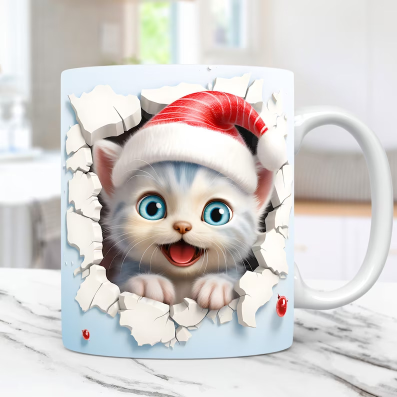 3D 子猫猫中空壁セラミックコーヒーマグ茶水カップクリスマスギフト猫愛好家の理想的なプレゼント|undefined