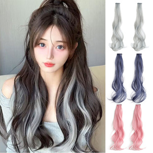 Wig Women's Long Hair One-piece Hanging Ear Dye Hair Tape Highlighting Curly Hair Tape Invisible High Temperature Silk Wig Patch
