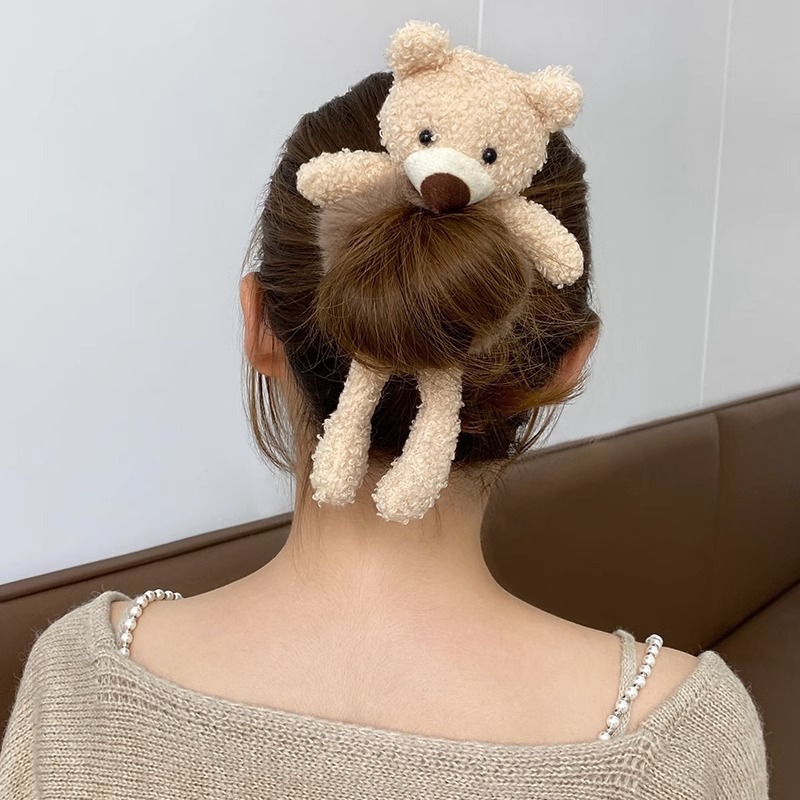 冬かわいいクマのヘアネクタイ女性のぬいぐるみヘアバンドかわいいクマリング秋/冬の帽子リングファッショナブルなアクセサリー|undefined