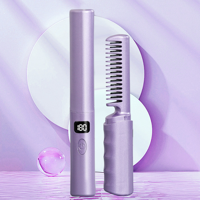 New wireless hair straightener mini USB charging portable hair straightener fluffy hair straight curling dual-use hair care comb