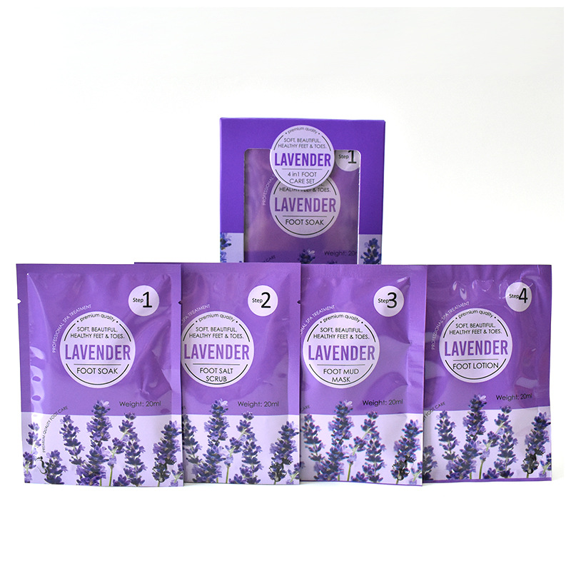 Cross-border foot bag four-part foot care kit salon party crystal mud bath salt foot bath agent 4 in 1 suit