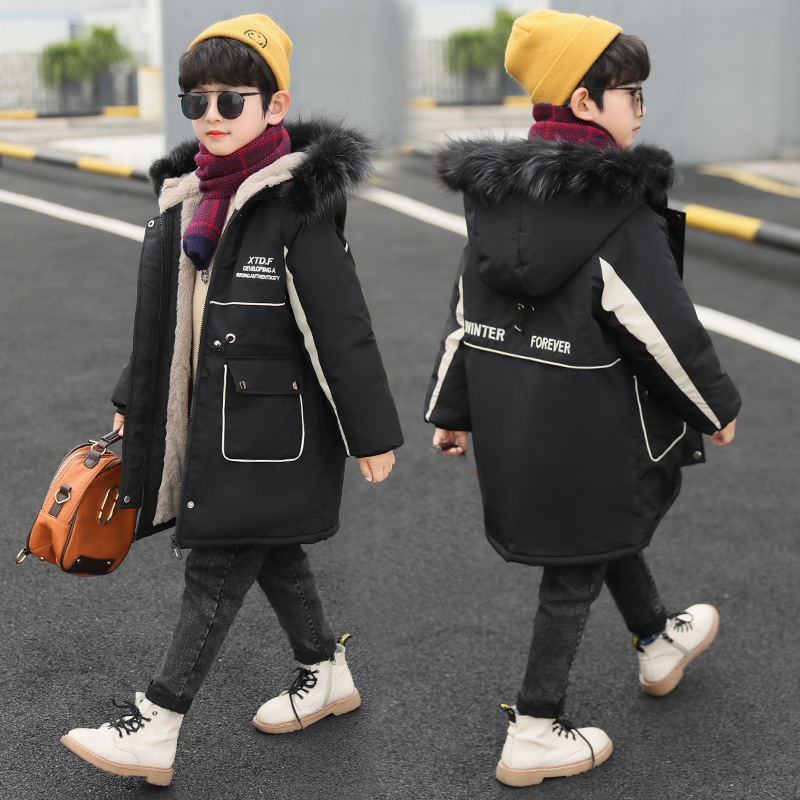 Children's clothing Boys' winter down cotton-padded coat 2023 children's mid-length cotton-padded coat children's thickened boys' cotton-padded coat