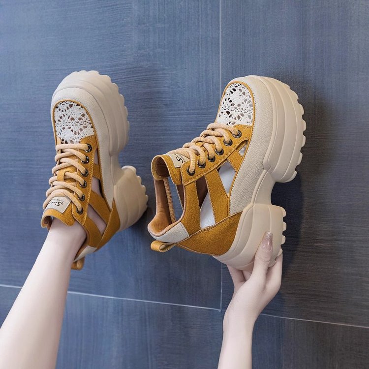 Inner Heightened Heel Sandals Women's 2024 Summer New Thick Bottom Platform Fashion Sports Wedge Hollow