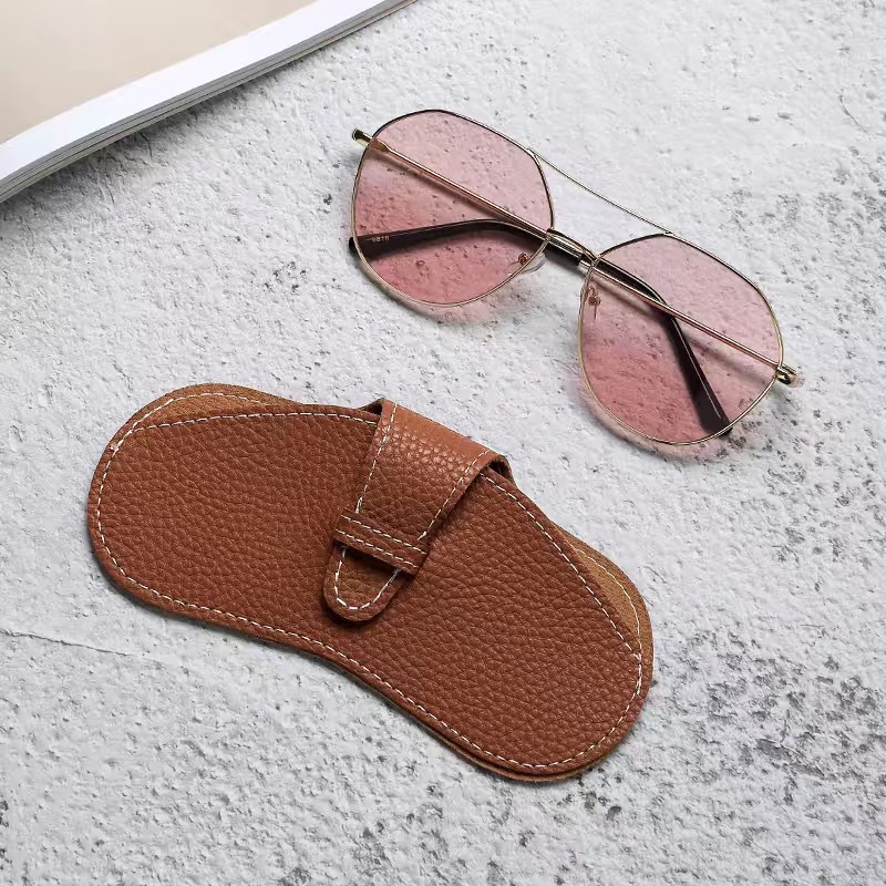 Genuine Leather Glasses Bag Portable ins Glasses Case Compression-resistant Sunglasses Storage Bag Men's and Women's Myopia Glasses Protective Cover