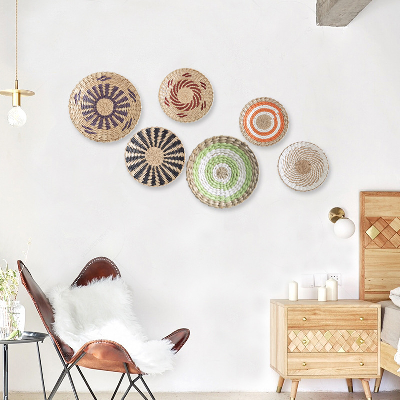 Cross-border ethnic style hand-woven wall decoration straw wall decoration Moroccan living room bedroom background wall decoration pendant