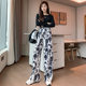 New Vintage Ice Silk Tie-Dye Wide Leg Pants Women's Loose Trendy High Waist Fashionable Pleated Ankle-length Pants Straight Casual Pants
