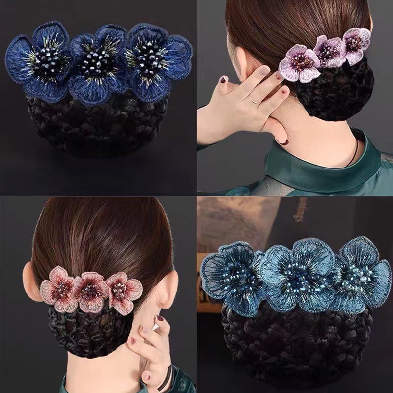 ナースヘッドフラワーネットポケットエアスチュワーデスおだんごヘアアクセサリーホテルヘアネットちょう結び装飾品女性のクリップ帽子|undefined