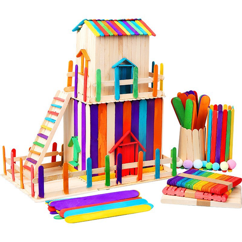 Handmade color ice cream stick diy ice cream stick ice cream stick round wooden stick small wooden board Piece Wooden Stick popsicle stick material