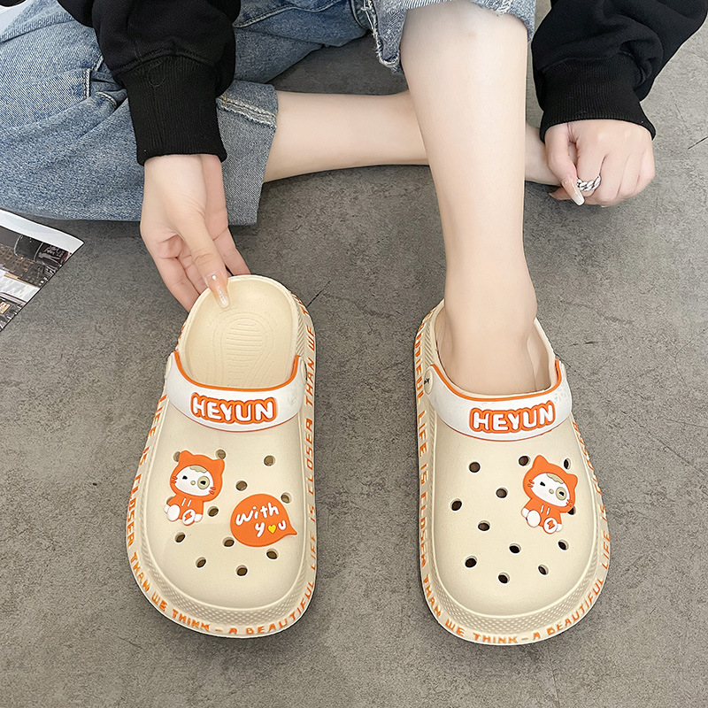 Slippers Women's Outwear Summer Korean Style Cute ins Fairy Style Nurse Half Slippers with Toe Covered Thick Sole Beach Hole Shoes