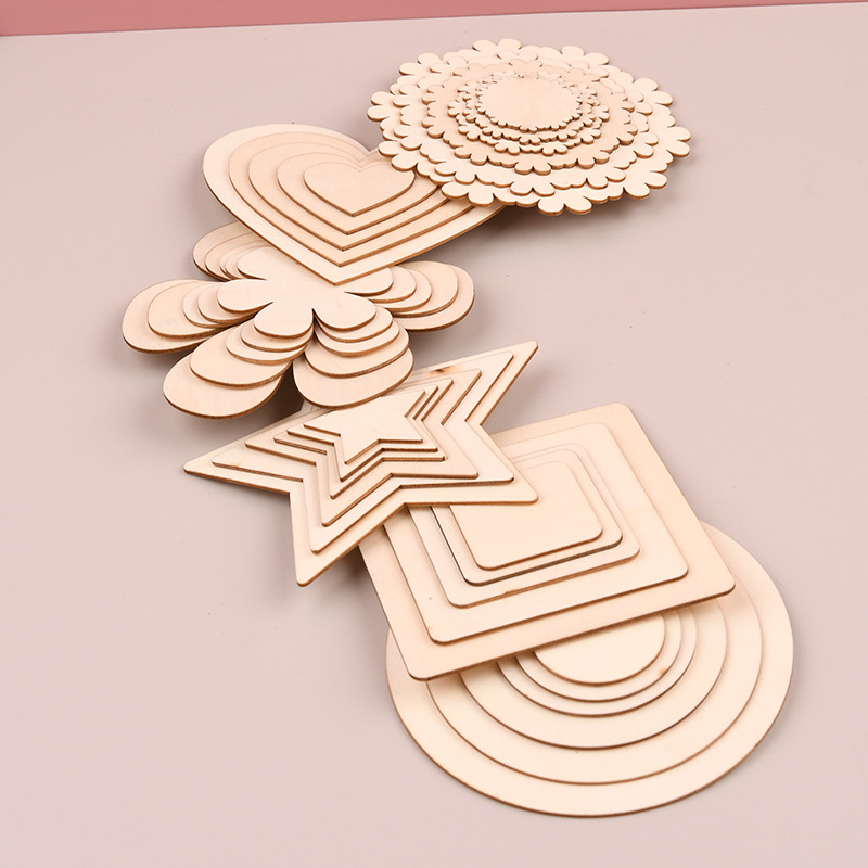 DIY Round Wood Laser Cutting Pieces Wood Board Wooden Crafts Oval Love Geometry