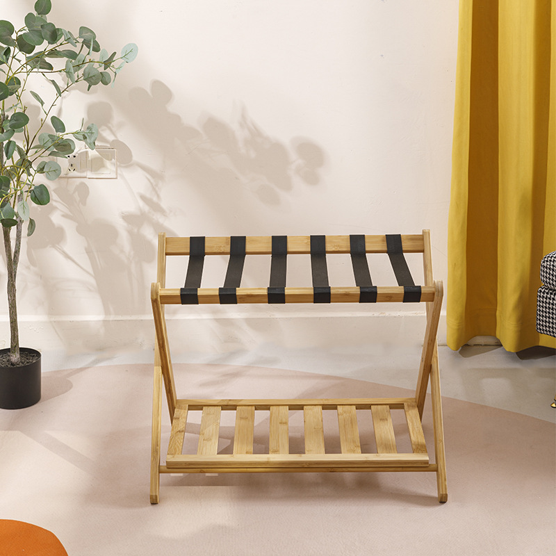 Homestay Hotel Luggage Rack Native Color Thickened Household Bamboo Foldable Luggage Rack Bedroom Storage Rack